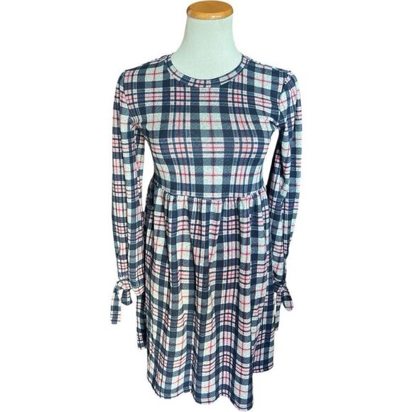 Youth Girls Knitworks Knit Works Long Sleeve Plaid Scoop Neck Dress Sz XL Plus - Picture 1 of 1